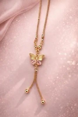 Golden Butterfly Crystal Necklace for Women | Sparkling Pendant Jewelry for Party, Wedding & Daily Wear