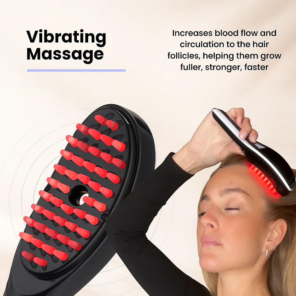 Electric Massage Comb Blue & Red Light Therapy, Vibration Brush, Spray & Negative Ion Scalp Massager (Rechargeable)