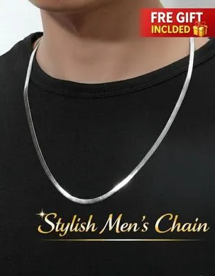 Stylish Cuban Silver Chain for Men | Premium Stainless Steel Hip-Hop Necklace with Free Gift