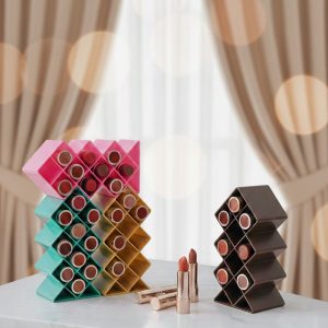 Plastic 10 Grid Lipstick Organizer with Storage Box Makeup Holder for Lipsticks & Cosmetics - With Box (Random Color)