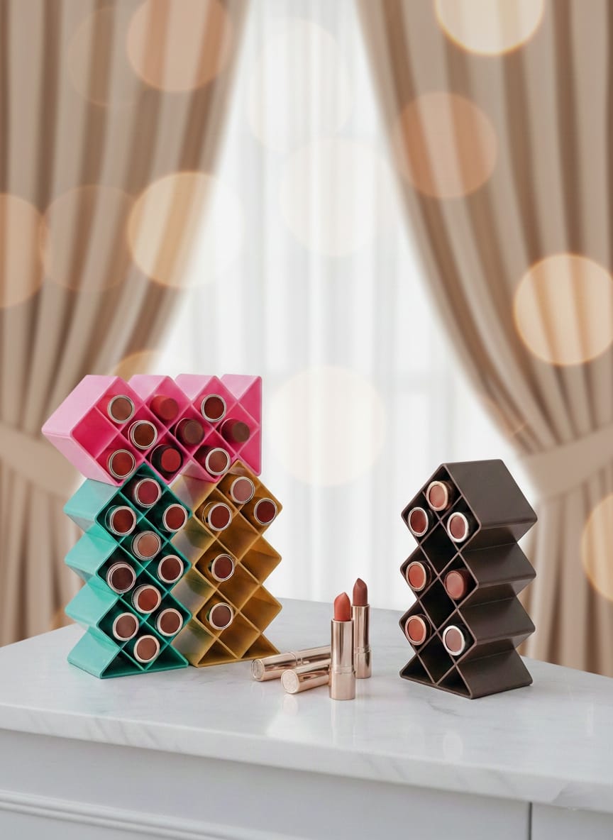 Plastic 10 Grid Lipstick Organizer with Storage Box Makeup Holder for Lipsticks & Cosmetics - With Box (Random Color)
