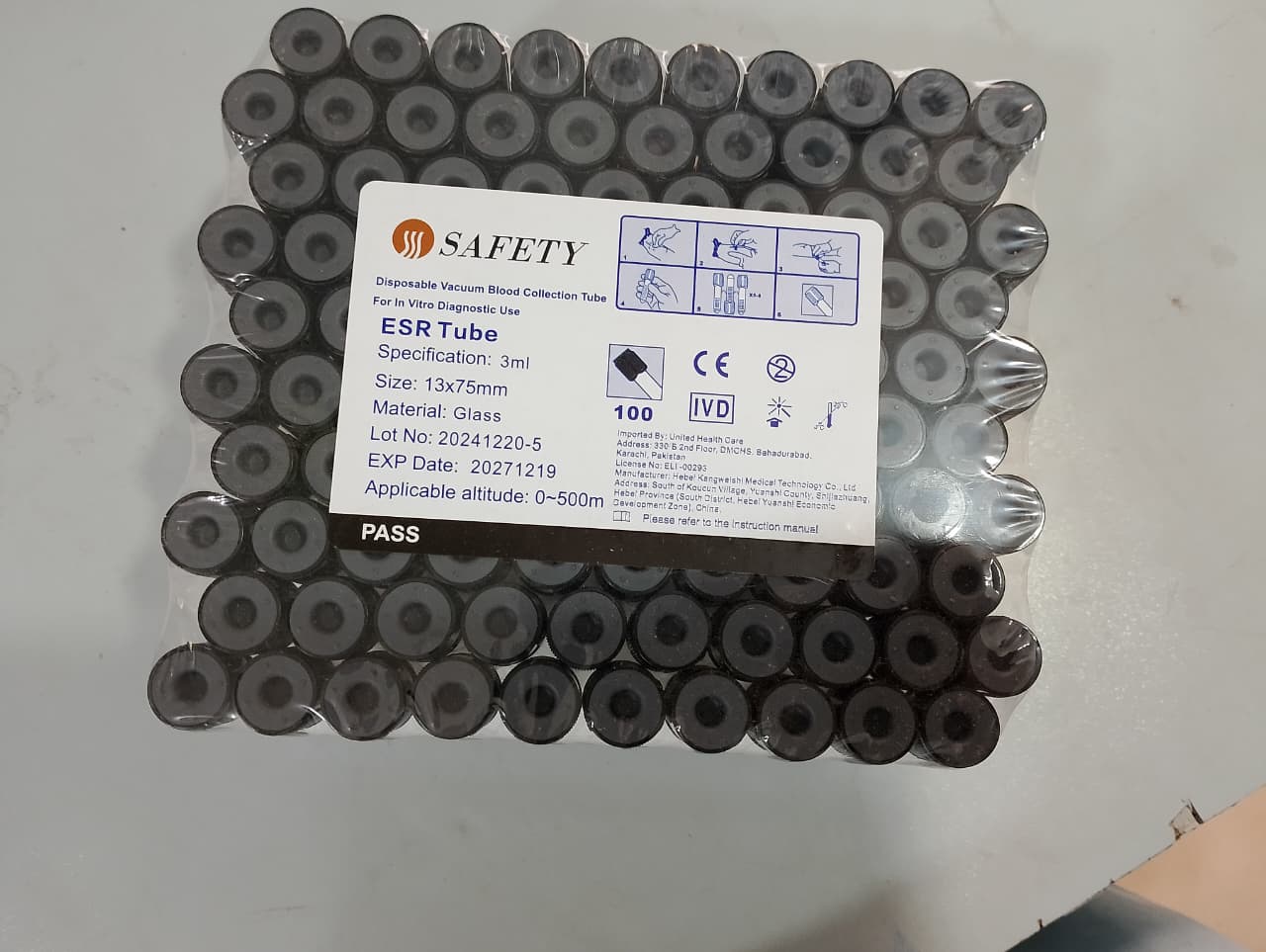 Safety Black Collection Tube ESR Blood Test Tube 3ML, Secure Sample Collection, 100pcs Laboratory Pack - Image 2