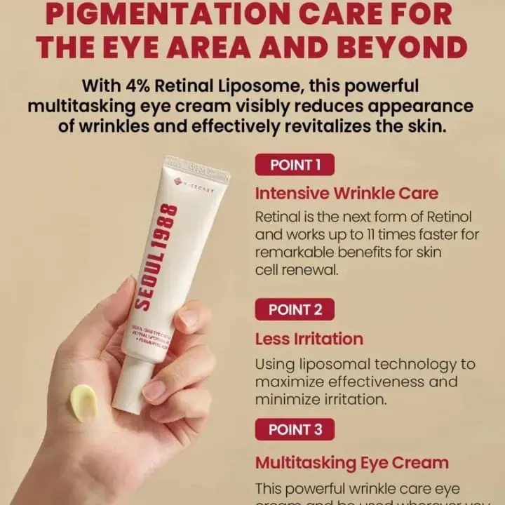 K-SECRET SEOUL 1988 Eye Cream: Retinal Liposome 2% + Fermented Black Bean Advanced Anti-Aging & Brightening Formula - 30ml - Image 2