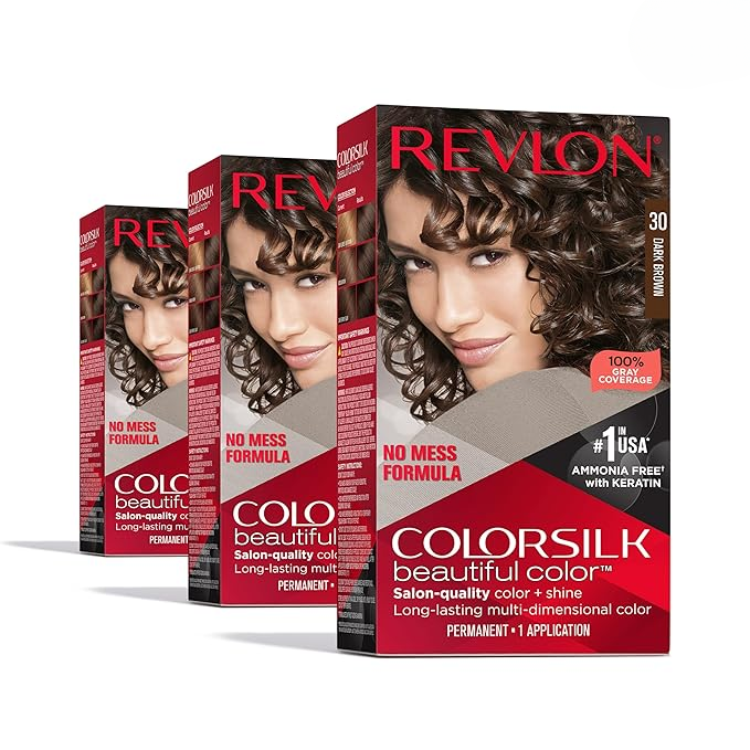 Revlon ColorSilk Hair Color #30 Dark Brown Ammonia Free Permanent Hair Dye