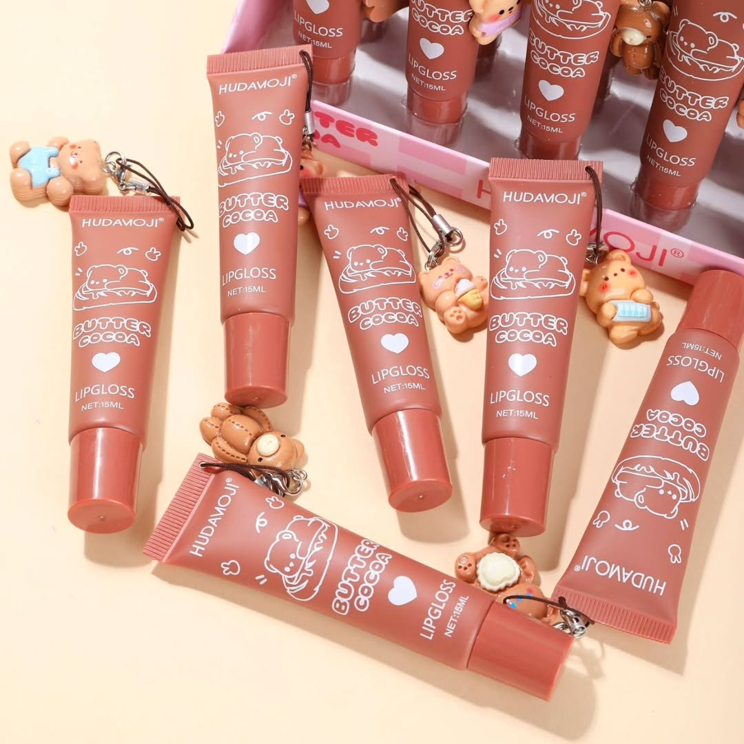 Huda Moji Cute Teddy Style Cocoa Butter High Pigmented Lip Gloss Set Nude Shades (Pack of 2) - Image 3