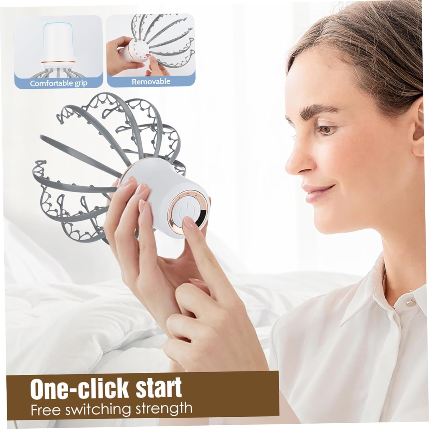 Electric Scalp Massager Octopus Shaped Scalp Massager with 12 Claws 500mAh 3 Mode Scalp Massage Tool with Handle Compact Head Massager for Stress/Headache Relief & More - Image 2
