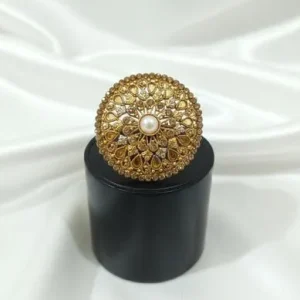Adjustable Gold Pearl Ring for Women – Elegant Wedding, Party & Daily Wear Fashion Ring