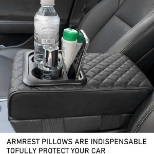 Car Armrest Cushion with Cup Holder & Storage Box â PU Leather Center Console Organizer Cover | Universal Fit