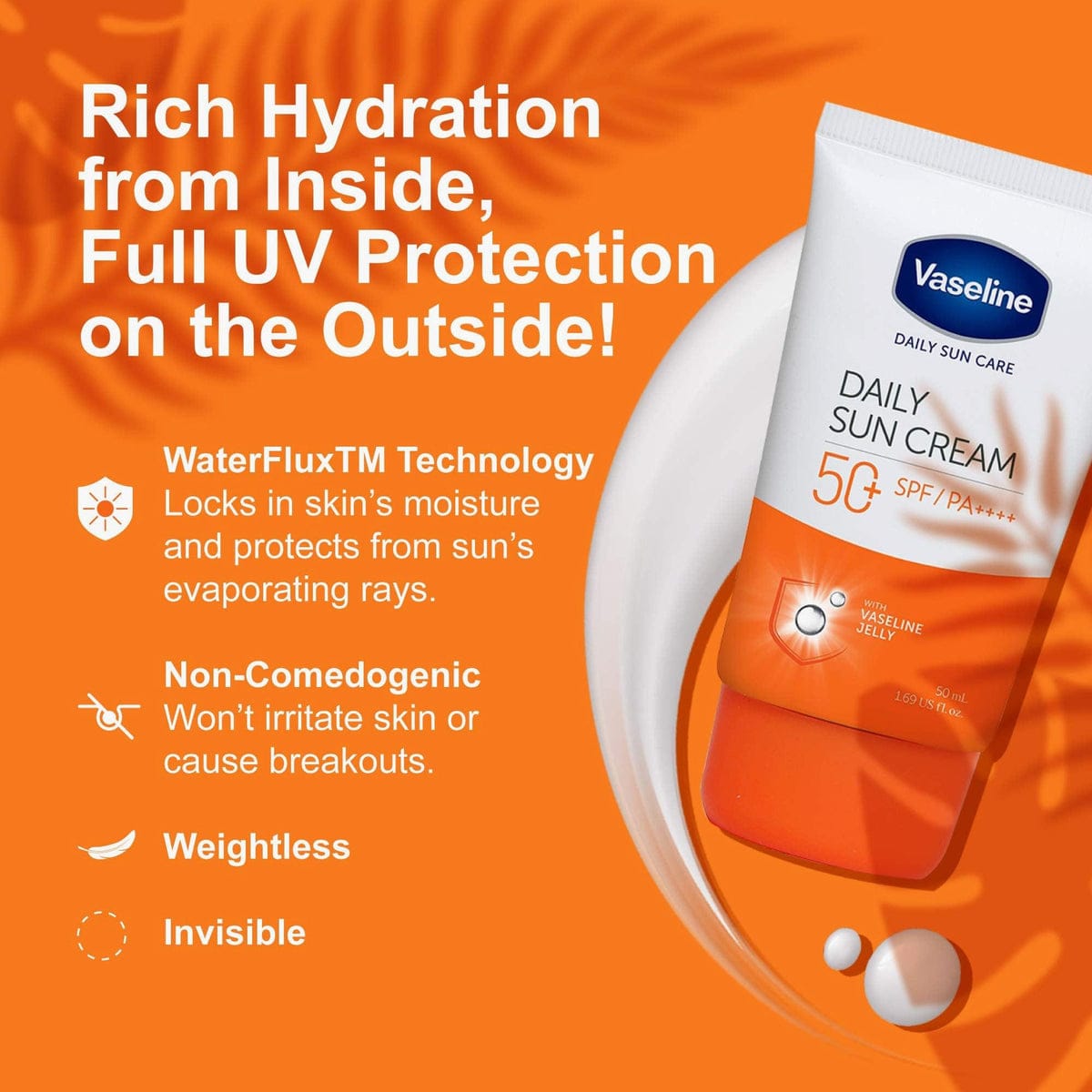Vaseline Daily Sun Care Sun Cream SPF50+ PA++++ | Lightweight Moisturizing Sunscreen For Face & Body 50ml - Image 2