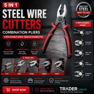 5-in-1 Portable Steel Wire Cutters & Combination Pliers โ 5 Replaceable Heads & Anti-Slip TPR Handle