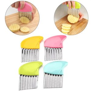 French Fry Crinkle Cutter ? Stainless Steel Wavy Slicer Knife for Potatoes, Vegetables & Fruits | Easy Grip Chopper Tool for Kitchen Cutting & Garnishing