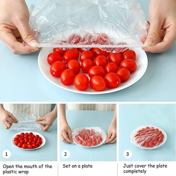 100 PCS Disposable Food Cover Plastic Bags Transparent Fresh Food Storage & Wrap Bags - Image 4