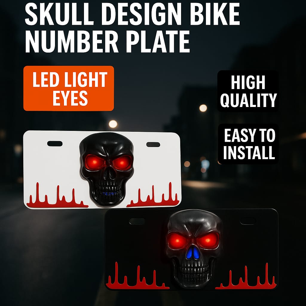 Skull LED Back Number Plate for 70cc & 125cc Bikes â Most Trending Styling Accessory - Image 2