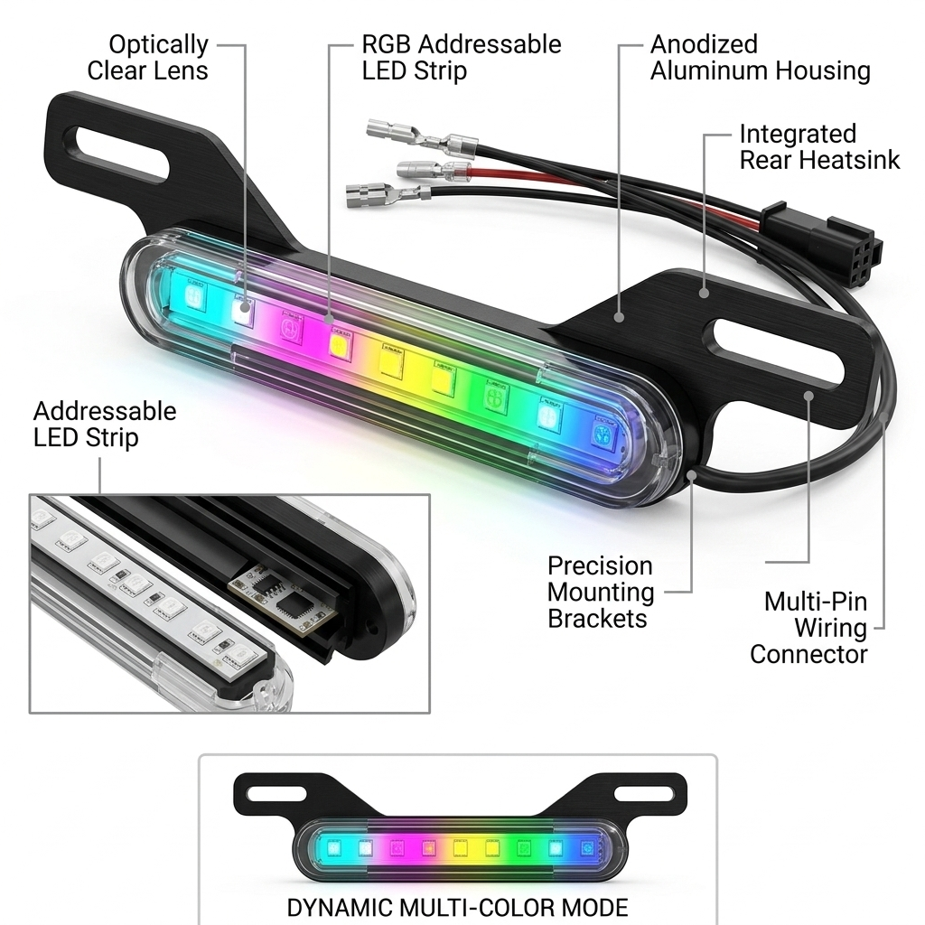 RGB Motorcycle License Plate Light Bar â Chasing LED 12V Slim RGB LED Plate Bar for Motorcycles - Image 4