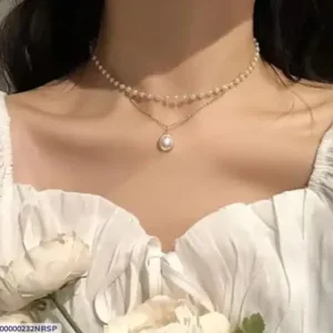 Double Layer Pearl & Gold Plated Necklace for Women 40cm | Elegant Fashion Jewelry for Party, Wedding & Daily Wear