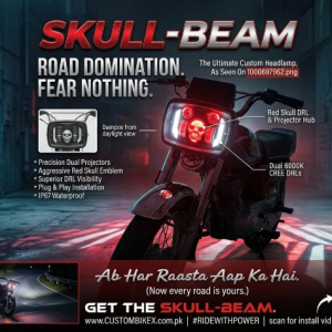 Premium Skull Headlamp for Honda CD70 & CG125 â Aggressive Red Skull DRL with Dual LED Projectors