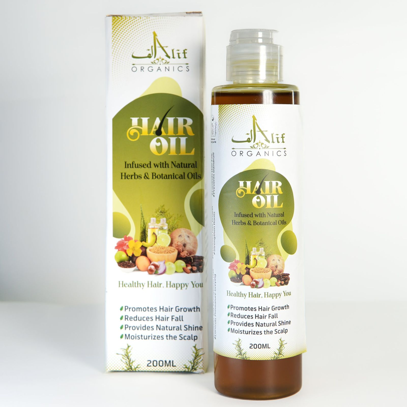 Alif Organics Natural Hair Oil | Infused with Herb & Botanical Oils | Promotes Growth & Reduces Hair Fall | 200ML - Image 3