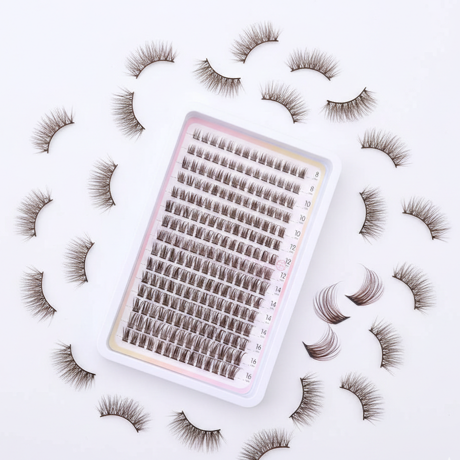 Pre-Glued Wispy Eyelash Clusters DIY Eyelash Extension Box, Brown Fiber Lashes - Image 3