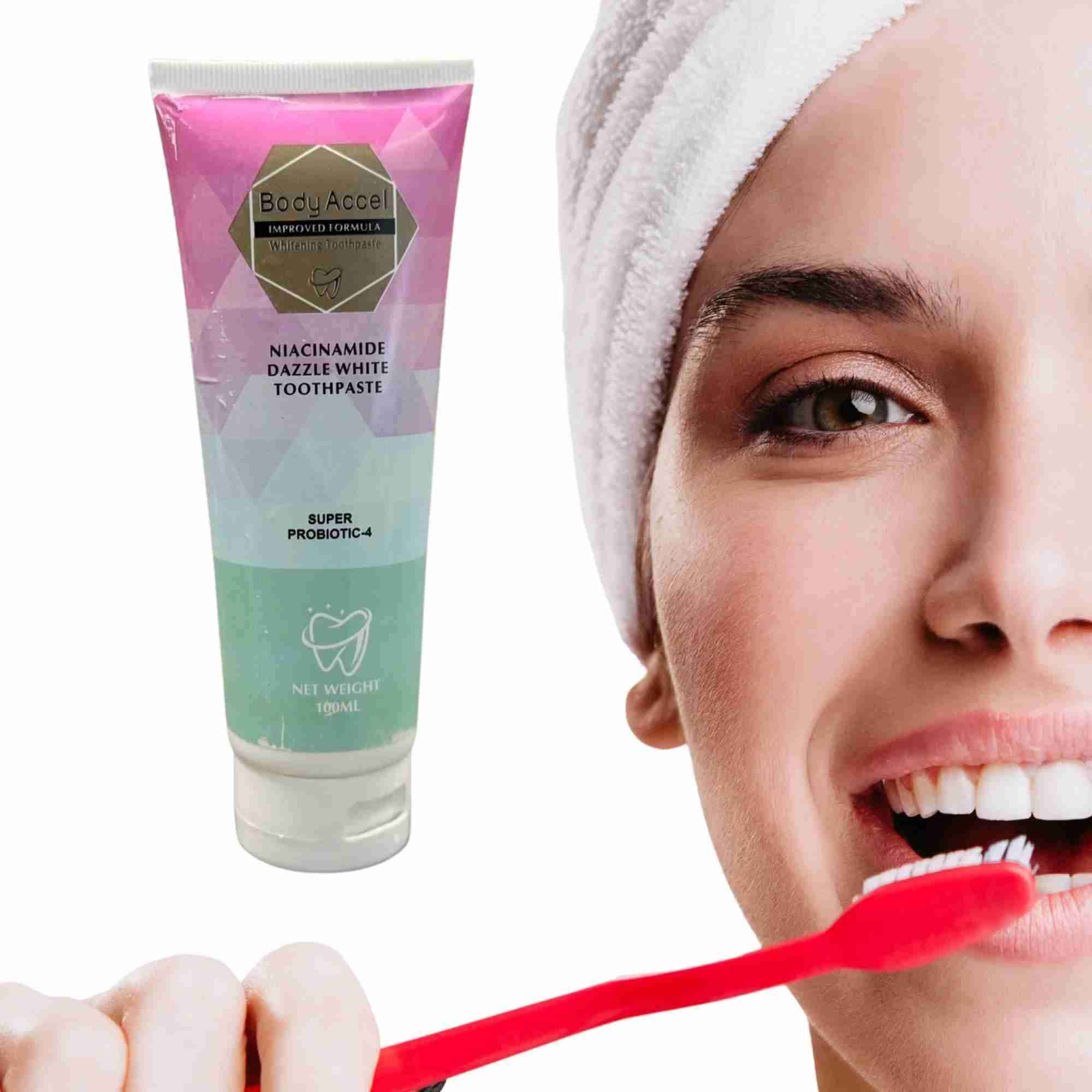 Body Accel Niacinamide Whitening Toothpaste 100ml Advanced Stain Removal With Probiotics For Bright Smile & Fresh Breath - Image 4