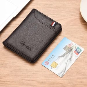 Slim Card Holder Wallet for Men with Cash Pocket, ID Window & Hidden Card Slot  Compact Pocket Size Design - Black