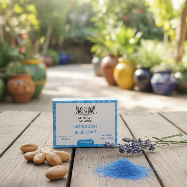 Midhat Apparel Moroccan Blue Soap with Argan Oil & Nila Zarka | 100% Original Imported from Morocco | Natural Skin Brightening - Image 2