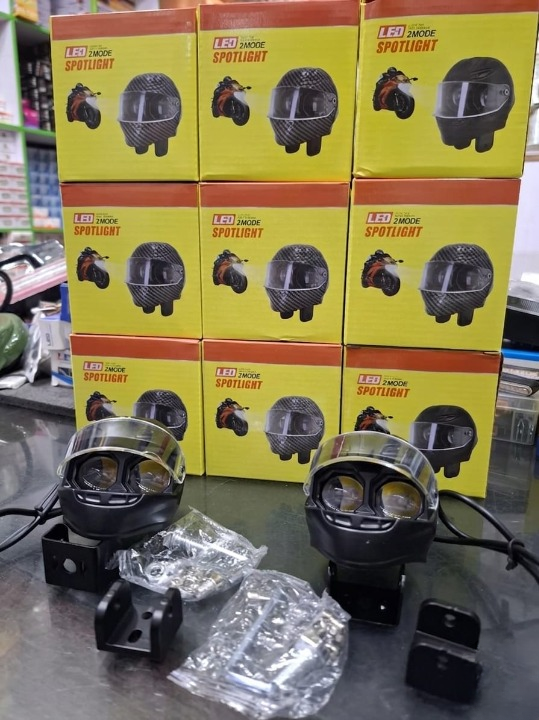 Universal Motorcycle LED Helmet-Style Spotlight â Dual Lens 2-Mode (White & Yellow) Fog Light Signal Lamp - Image 5