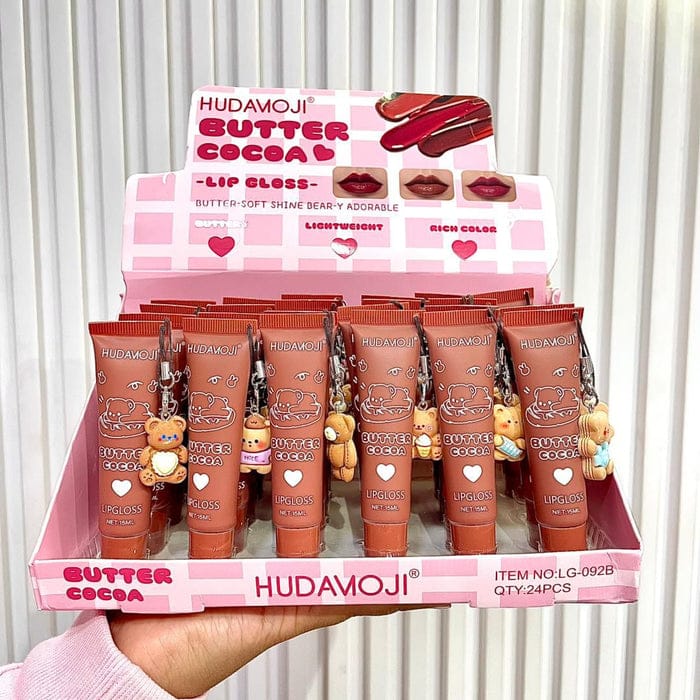 Huda Moji Cute Teddy Style Cocoa Butter High Pigmented Lip Gloss Set Nude Shades (Pack of 2) - Image 2