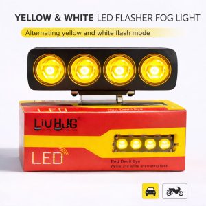 4 Lens Flasher Fog Light 40W â Dual Color White & Yellow LED Strobe Light for Bike & Car (DC 9Vâ80V)