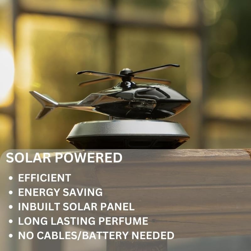Solar Powered Car Aroma Diffuser Helicopter Air Freshener â Dashboard Perfume Decor | Metal + ABS, Refillable Fragrance