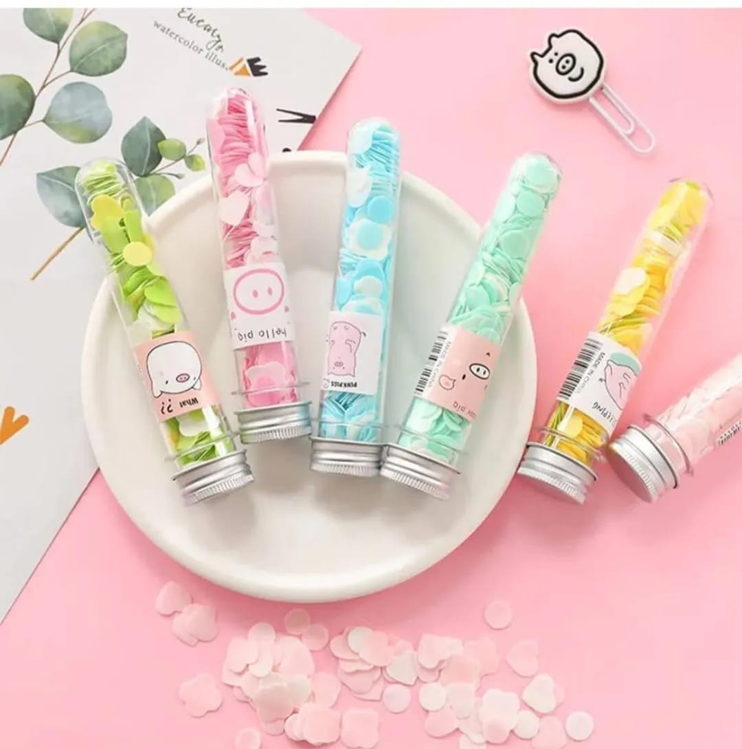 100 Pcs Disposable Flower Paper Soap With Portable Tube Multi Color Travel Sheets For Hand Washing And Outdoor Use Premium Quality (Random Color) - Image 2