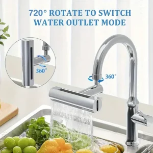 Multifunctional Kitchen Sink Waterfall Faucet Pressurized Shower Bubbler Splash-proof 4 Modes Spout Bathroom Basin Tap Extender Adapter