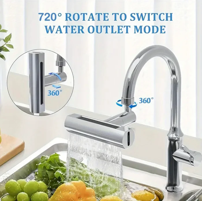 Multifunctional Kitchen Sink Waterfall Faucet Pressurized Shower Bubbler Splash-proof 4 Modes Spout Bathroom Basin Tap Extender Adapter
