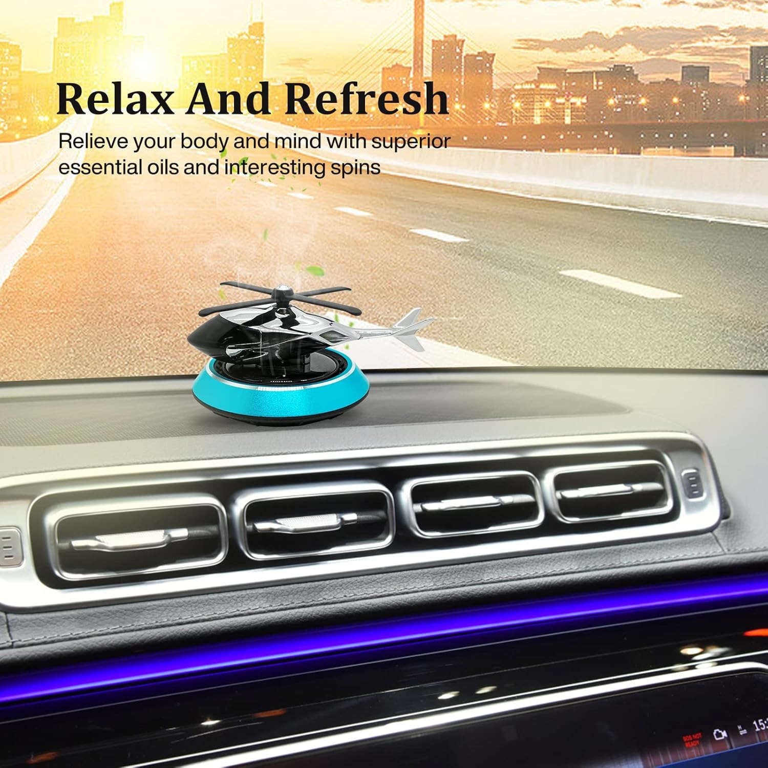 Solar Powered Car Aroma Diffuser Helicopter Air Freshener â Dashboard Perfume Decor | Metal + ABS, Refillable Fragrance - Image 3