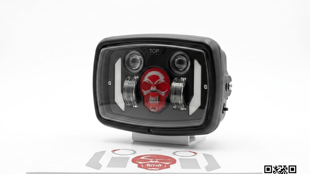 Premium Skull Headlamp for Honda CD70 & CG125 â Aggressive Red Skull DRL with Dual LED Projectors - Image 3