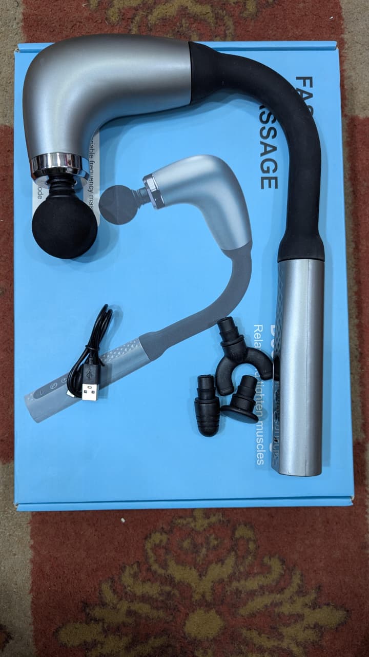 Long-Handle Fascial Gun Massager Ergonomic Percussion Massage Tool with 4 Interchangeable Heads Rechargeable Full Body Muscle Relaxer - Image 4