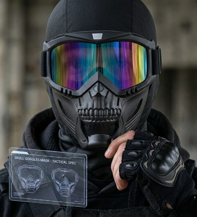 Premium Skull Goggles Mask â Full Face Tactical Protection for Bikers (Multi-Color Iridium Lens) - Image 2