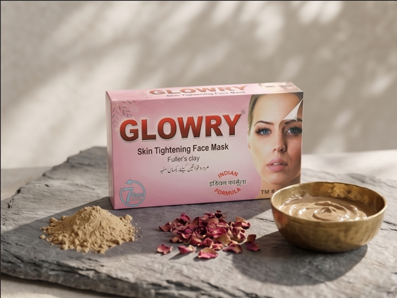 GLOWRY Skin Tightening Face Mask with Fullers Clay | Natural Indian Formula for Oil Control & Pore Cleansing | 100% Organic Herbal Pack - Image 3