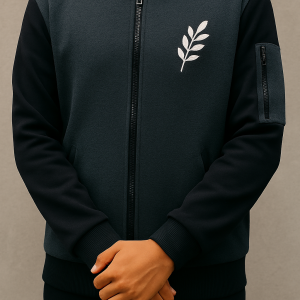 New Winter Collection Charcoal Grey Leaf Printed Zipper Jacket for Men & Boys â Warm & Stylish Fleece Outerwear