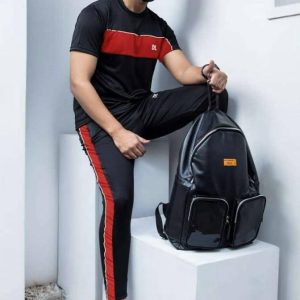 Men Slim Fit Track Suit Red & Black Cotton Polyester 2Pcs Sports Wear Pakistan