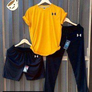 Men's 3-Piece Track Suit Yellow & Black – Slim Fit Sportswear Set