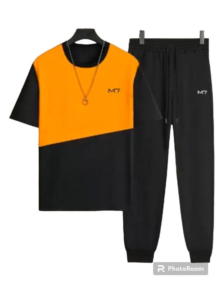 Men Track Suit 2-Piece Set – Orange-Black, Black-White, Red-Black & Black | Polyester - Image 2