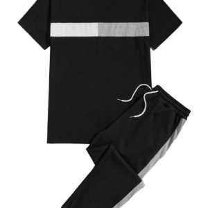 Black Printed Track Suit 2-Piece Set for Men