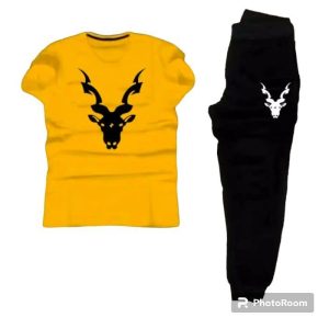 Men Printed Cotton Track Suit Yellow – Slim Fit Summer Wear