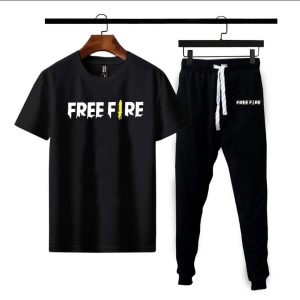 Men Free Fire Co-Ord Set Black Polyester – Casual Summer Wear