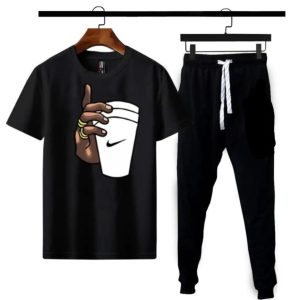 Men Black Graphic Track Suit 2Pcs Cotton – Pakistan