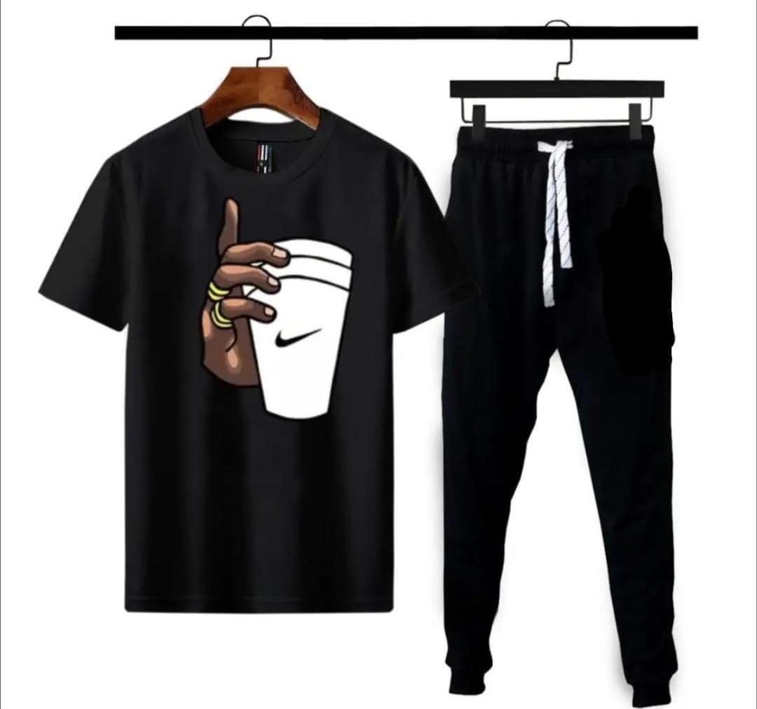 Men Black Graphic Track Suit 2Pcs Cotton – Pakistan