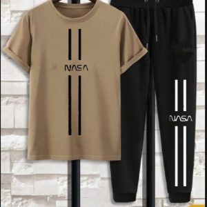 Men NASA Printed Track Suit Beige & Black – Polyester Summer Wear