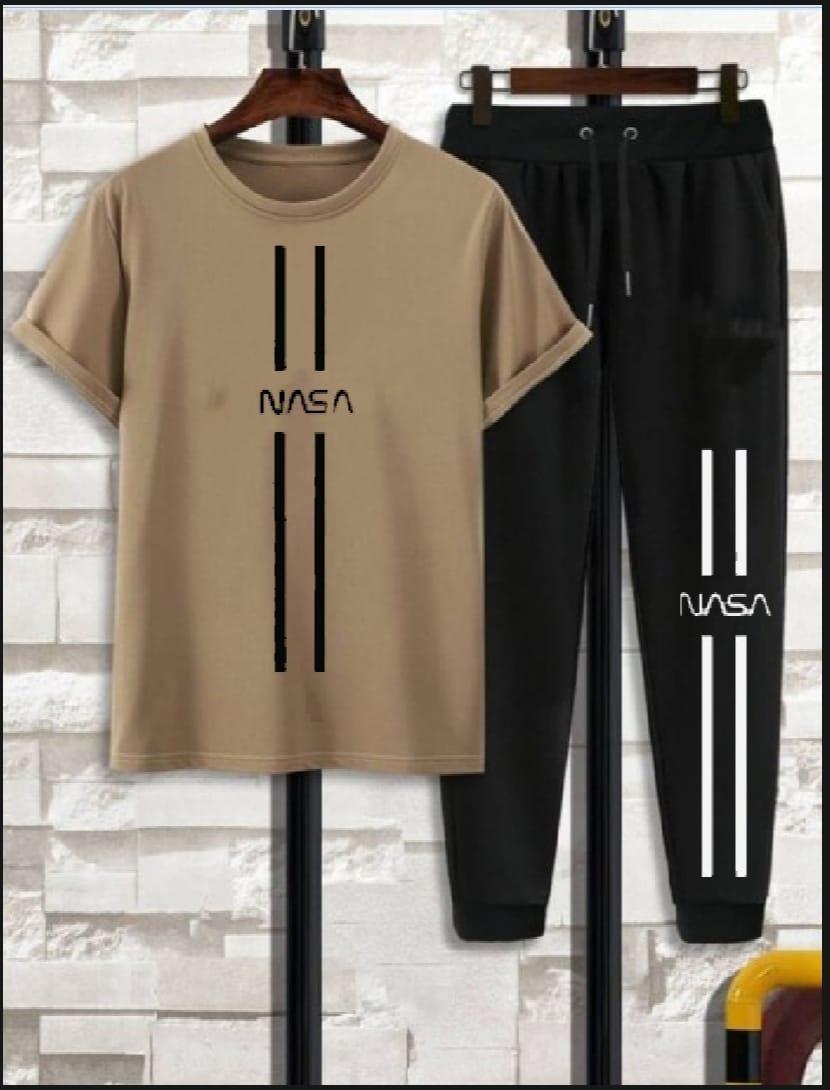 Men NASA Printed Track Suit Beige & Black – Polyester Summer Wear