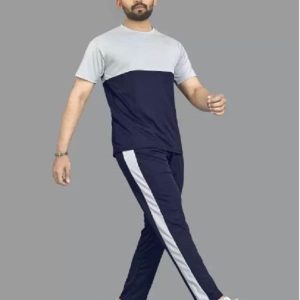 Men's Grey-Blue & Grey-Black Printed Track Suit 2 Pcs – Slim Fit