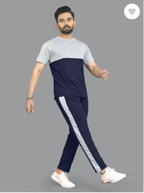 Men's Grey-Blue & Grey-Black Printed Track Suit 2 Pcs – Slim Fit